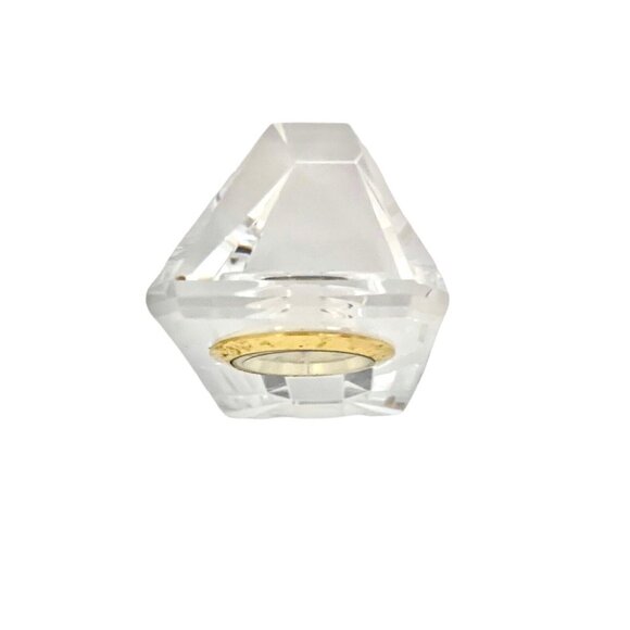 Desk Clock Crystal Cut Glass Paperweight Camry Gold Tone Triangular Column Shape - Picture 6 of 6
